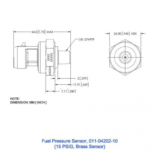 Fuel Pressure Sensor, 15PSIG (Brass Sensor)