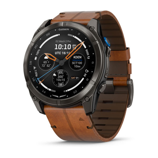 D2™ Mach 2 Pro, Carbon Gray DLC Titanium with Chestnut Leather Band