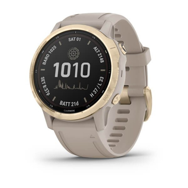 fēnix® 6S - Pro Solar Edition, light gold with shale grey suede band (010-02409-10)